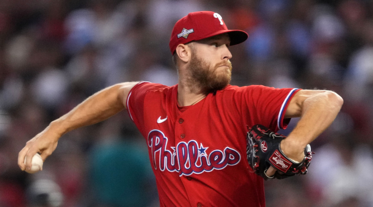 Phillies pitcher Zack Wheeler throws a pitch during the 2023 NLCS.